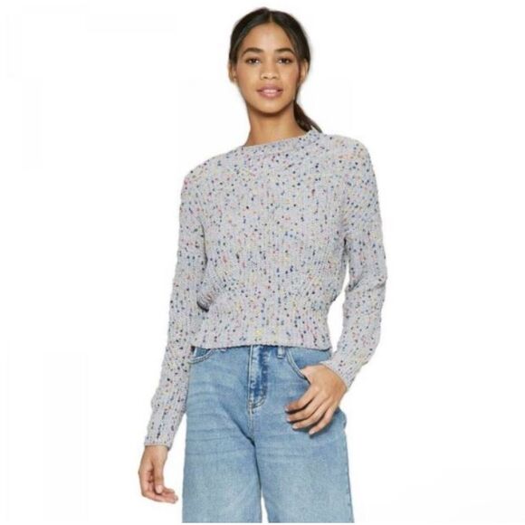 Wild Fable Chenille Grey Rainbow Confetti Dots Mock Neck Long Sleeve Sweater | M - Picture 1 of 8